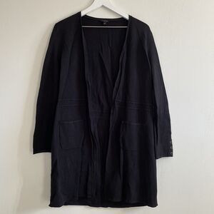 Talbots Black Women's Long Sleeve Open Front Cardigan Sweater L Button Detail